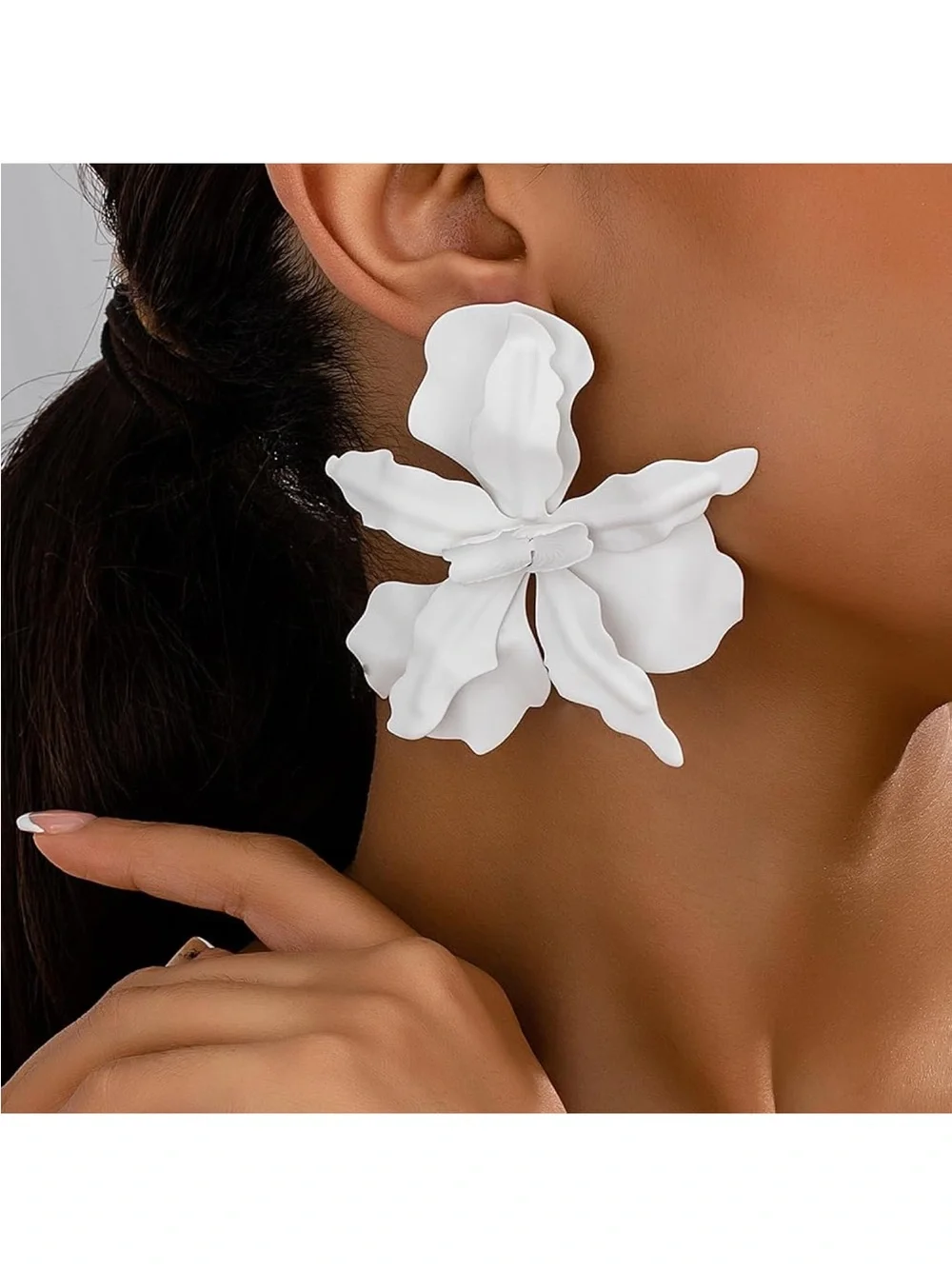 White 3D Floral Large Statement Earrings - Women's Accessories